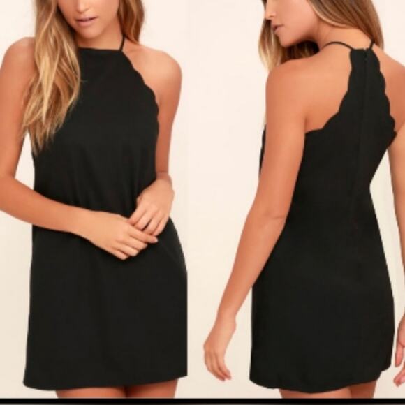 Lulus Scalloped Apron Neckline Black Dress NWT S - Picture 1 of 11